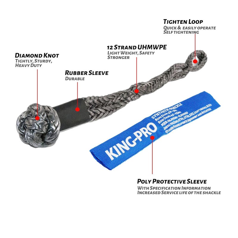 KING-PRO Synthetic Shackle 3/8""x16"" Soft Shackle 24 200lbs Breaking Strength Recovery Soft Shackle with Protective Sleeves for JEEP ATV UTV SUV Light Truck and Power Sport Equipment 2-Pack (Blue-Gray) - Image 2